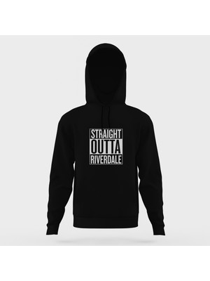 Tshirthane Riverdale Straight Outta Riverdale Siyah Erkek Kapüşonlu Sweatshirt Uzun Kol
