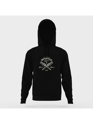 Tshirthane Motor Buji California Siyah Erkek Kapüşonlu Sweatshirt Uzun Kol