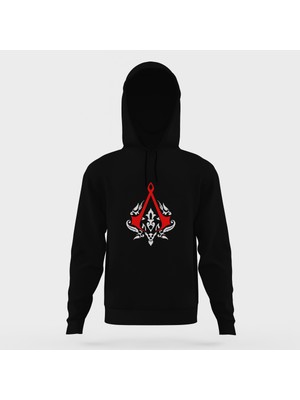 Tshirthane Assassin's Creed Siyah Erkek Kapüşonlu Sweatshirt Uzun Kol