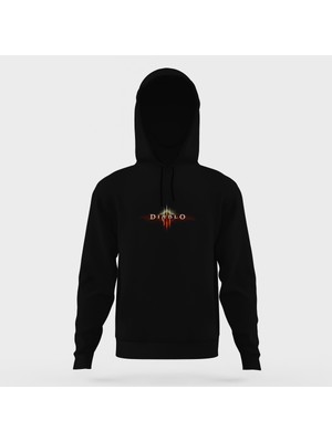 Tshirthane Diablo Siyah Erkek Kapüşonlu Sweatshirt Uzun Kol