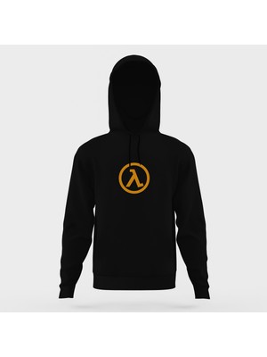 Tshirthane Half Life Logo Siyah Erkek Kapüşonlu Sweatshirt Uzun Kol