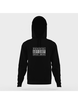 Tshirthane Parental Advisory Explicit Content Siyah Erkek Kapüşonlu Sweatshirt Uzun Kol