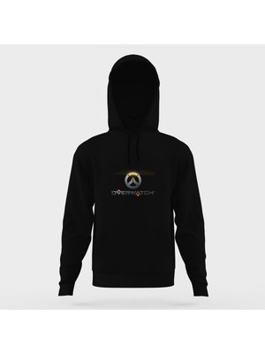 Tshirthane Overwatch Logo Siyah Erkek Kapüşonlu Sweatshirt Uzun Kol