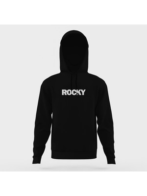 Tshirthane Rocky Siyah Erkek Kapüşonlu Sweatshirt Uzun Kol