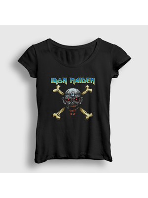 Presmono Kadın Siyah Skull Iron Maiden T-Shirt