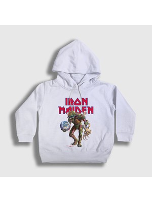 Presmono Unisex Çocuk Beyaz World Iron Maiden Kapüşonlu Sweatshirt