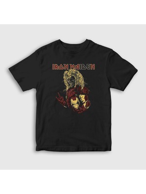 Presmono Unisex Çocuk Siyah Hero Iron Maiden T-Shirt