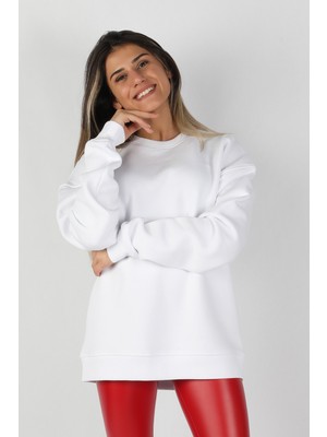 Balins Kadın Sıfır Yaka Sweatshirt Beyaz