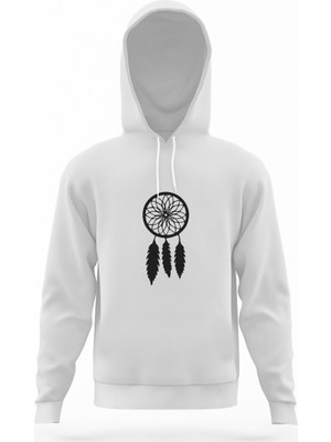 Tshirthane Silhouette Dreamcatcher Beyaz Erkek Kapüşonlu Sweatshirt Uzun Kol