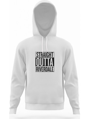 Tshirthane Riverdale Straight Outta Riverdale Beyaz Erkek Kapüşonlu Sweatshirt Uzun Kol
