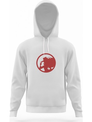 Tshirthane Carmen Sandiego Logo Blue Side Beyaz Erkek Kapüşonlu Sweatshirt Uzun Kol