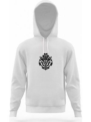 Tshirthane Silhouette Overlord Beyaz Erkek Kapüşonlu Sweatshirt Uzun Kol