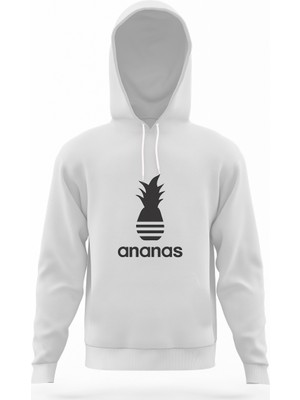 Tshirthane Silhouette Ananas Parody Logo Beyaz Erkek Kapüşonlu Sweatshirt Uzun Kol