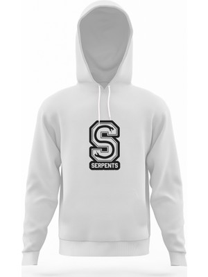 Tshirthane Riverdale Serpents Logo Beyaz Erkek Kapüşonlu Sweatshirt Uzun Kol