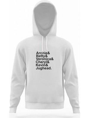 Tshirthane Riverdale Characters Name Beyaz Erkek Kapüşonlu Sweatshirt Uzun Kol
