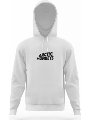 Tshirthane Monkeys Logo Beyaz Erkek Kapüşonlu Sweatshirt Uzun Kol