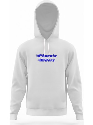 Tshirthane Phoenix Riders 2 Beyaz Erkek Kapüşonlu Sweatshirt Uzun Kol