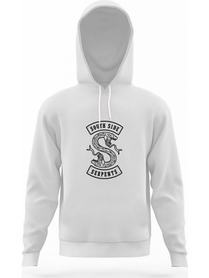 Tshirthane Riverdale South Side Snake Beyaz Erkek Kapüşonlu Sweatshirt Uzun Kol