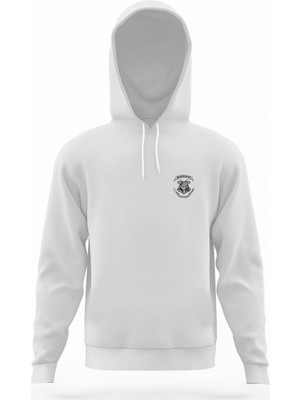 Tshirthane Hogwarts Alumni Beyaz Erkek Kapüşonlu Sweatshirt Uzun Kol