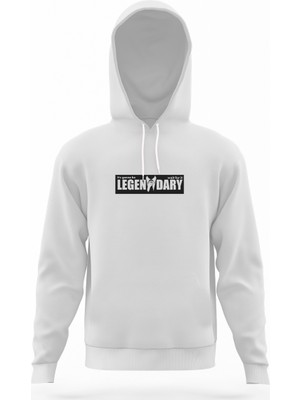 Tshirthane Legen Dary Beyaz Erkek Kapüşonlu Sweatshirt Uzun Kol