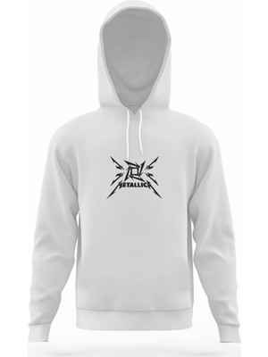 Tshirthane Metallica Beyond Magnetic Logo Beyaz Erkek Kapüşonlu Sweatshirt Uzun Kol