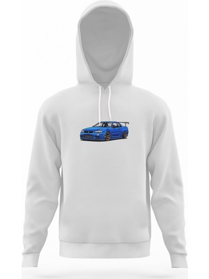 Tshirthane Nissan Skyline R34 Gt R Beyaz Erkek Kapüşonlu Sweatshirt Uzun Kol