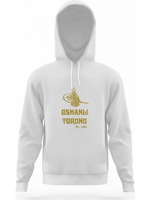 Tshirthane Osmanlı Torunu Tugra 1453 Beyaz Erkek Kapüşonlu Sweatshirt Uzun Kol