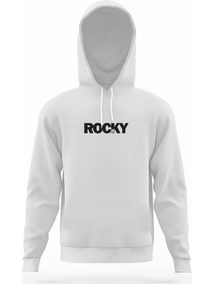 Tshirthane Rocky Beyaz Erkek Kapüşonlu Sweatshirt Uzun Kol