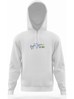 Tshirthane Senna Imzalı Logo Screen Shot 2018 Beyaz Erkek Kapüşonlu Sweatshirt Uzun Kol