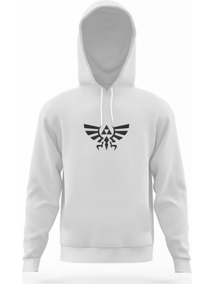 Tshirthane Triforce Nes Beyaz Erkek Kapüşonlu Sweatshirt Uzun Kol