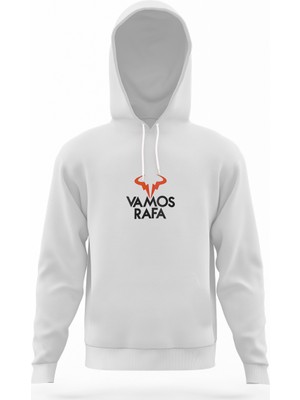 Tshirthane Vamos Rafa Logo Beyaz Erkek Kapüşonlu Sweatshirt Uzun Kol
