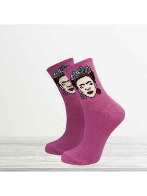 Frida Kahlo Resimli Mor Kadın Soket Çorap - Fkm-1