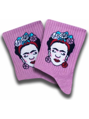 Frida Kahlo Resimli Mor Kadın Soket Çorap - Fkm-1