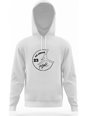 Tshirthane 23 Basketboll Beyaz Erkek Örme Kapşonlu Sweatshirt Uzun Kol