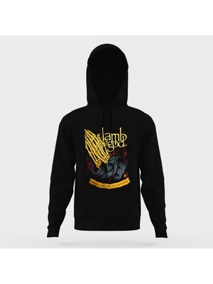 Tshirthane Lamb Of God Baskılı Siyah Erkek Örme Kapşonlu Sweatshirt Uzun Kol