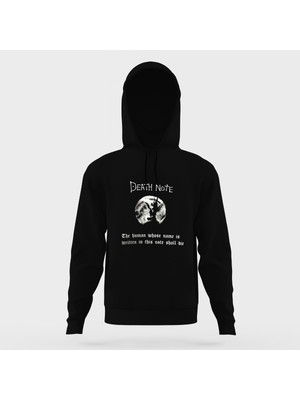 Tshirthane Death Note Baskılı Siyah Erkek Örme Kapşonlu Sweatshirt Uzun Kol