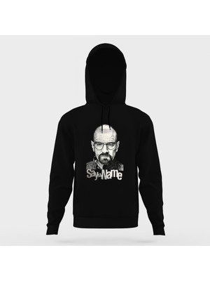 Tshirthane Breaking Bad Say My Name Baskılı Siyah Erkek Örme Kapşonlu Sweatshirt Uzun Kol