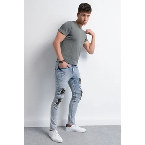 RD18YE010039 Jean Erkek Denim Pantolon Kamuflaj Yamalı Jean