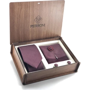 Bordo Kravat 4 'lü Özel Ahşap Kutulu Set