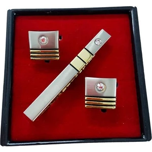 Altın Sarısı Renk Taşlı Kol Düğmesi ve Kravat Iğnesi Set Kd-74