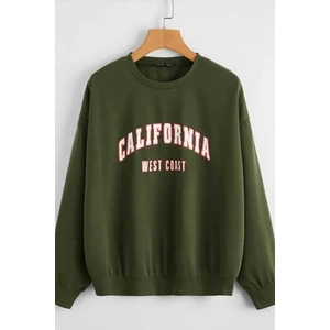 Mad Girls Haki Bisiklet Yaka Kadın Sweatshirt MG789