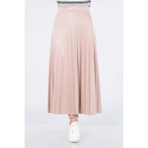 Essah Moda Kadın Pudra Pembe Piliseli Uzun Etek - ME000253