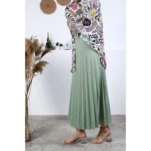 Essah Moda Kadın Mint Yeşili Piliseli Uzun Etek - ME000246
