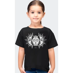 Ay Güneş Siyah Kısa Kollu Kız Erkek Uniseks Çocuk T-Shirt