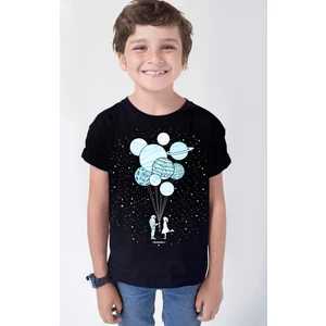 Balon Gezegenler Siyah Kısa Kollu Kız Erkek Uniseks Çocuk T-Shirt