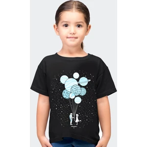Balon Gezegenler Siyah Kısa Kollu Kız Erkek Uniseks Çocuk T-Shirt