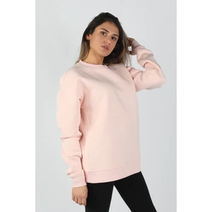 Kadın Sıfır Yaka Sweatshirt Pembe