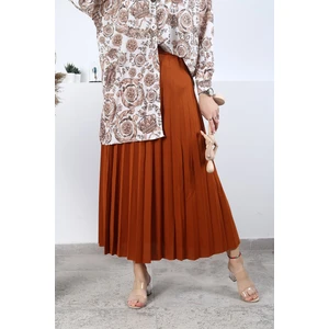 Essah Moda Kadın Taba Piliseli Uzun Etek - ME000228