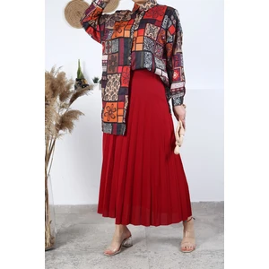 Essah Moda Kadın Kırmızı Piliseli Uzun Etek - ME000229