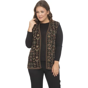Uludağ Triko Kadın Çiçek Desenli Cepli Kilim Yelek